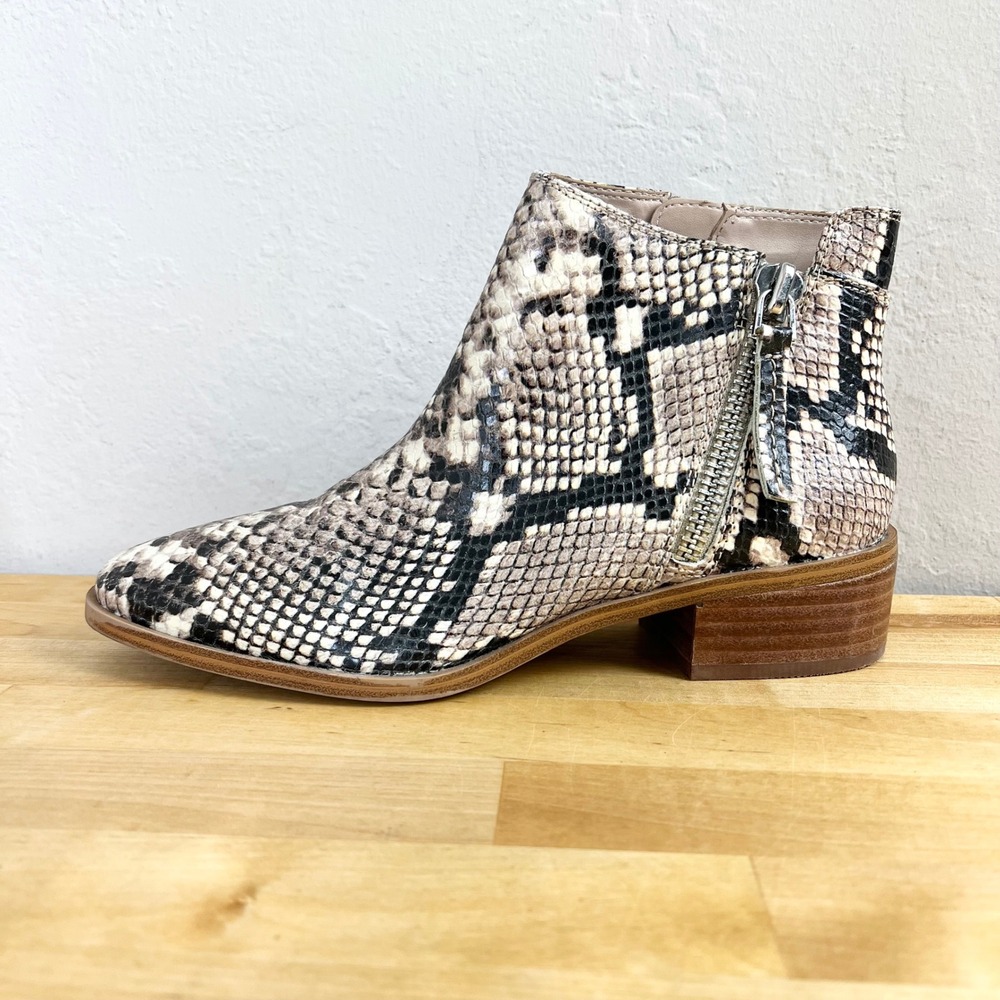 ALDO Snakeskin Print Ankle Booties Neutral Python Dual‎ Zip Block Heel Boots 7.5